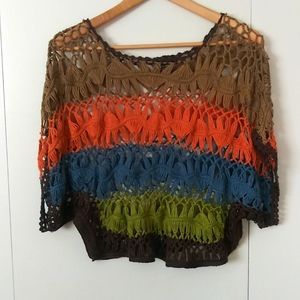 rue21 open weave crop sweater blue, green, and orange one size fits like a large